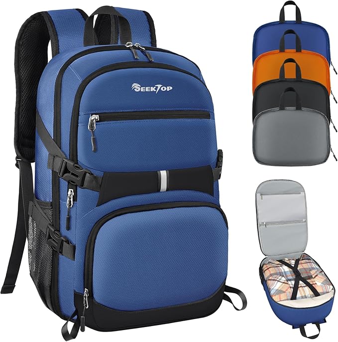 Seektop 40L Hiking Backpack Foldable Daypack for Women Men, Lightweight Travel Backpack Carry on Flight Approved Work Business Leisure Bag (Blue)