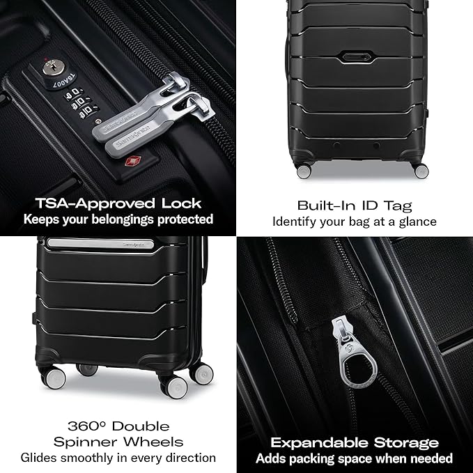 Samsonite Freeform 2-Piece Luggage Set - Carry-On & Large Checked Luggage with Dual Spinner Wheels - Durable Polypropylene Hardshell - TSA Lock, Airline-Approved - Expandable - Amethyst Purple