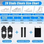 Ice Cleats Snow Walk Traction Cleats Crampon for Walking on Snow and Ice Upgrade 28 Studs Non-Slip Overshoe Rubber Anti Slip Crampons Slip-on Stretch Footwear