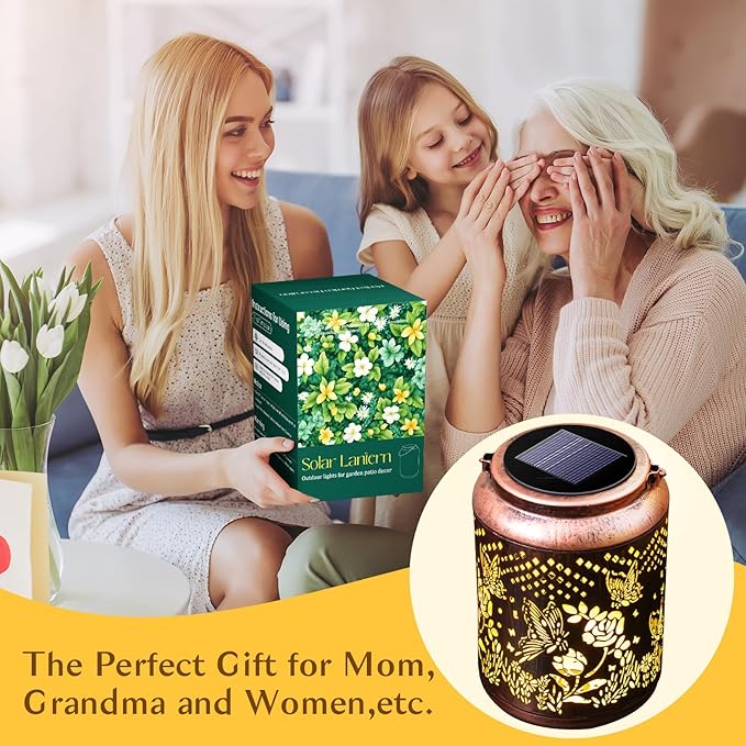 Hyrion Butterfly Solar Lanterns Outdoor Waterproof Metal Hanging Lights, Garden Decor Gifts for Women, Mom, Grandma Solar Decorations for Yard, Patio, Backyard, Porch, Lawn, Walkway, Tabletop