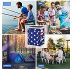 EAGLE PEAK Outdoor Folding Camping Table with Large 3-Tier Storage Organizer and Side Pockets, Easy Set Up Portable Aluminum Camping Kitchen, American Flag