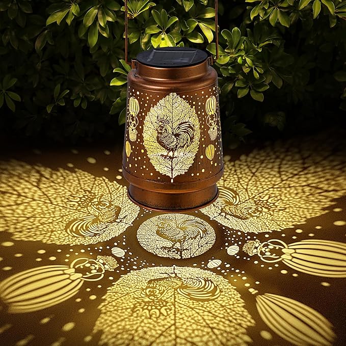 Solar Lanterns Outdoor Waterproof Rooster Garden Decorations Gifts for Women Gifts for Mom Grandma Birthday Gifts Hanging Solar Lanterns Outdoor for Garden Decoration, Patio, Lawn, Pathway