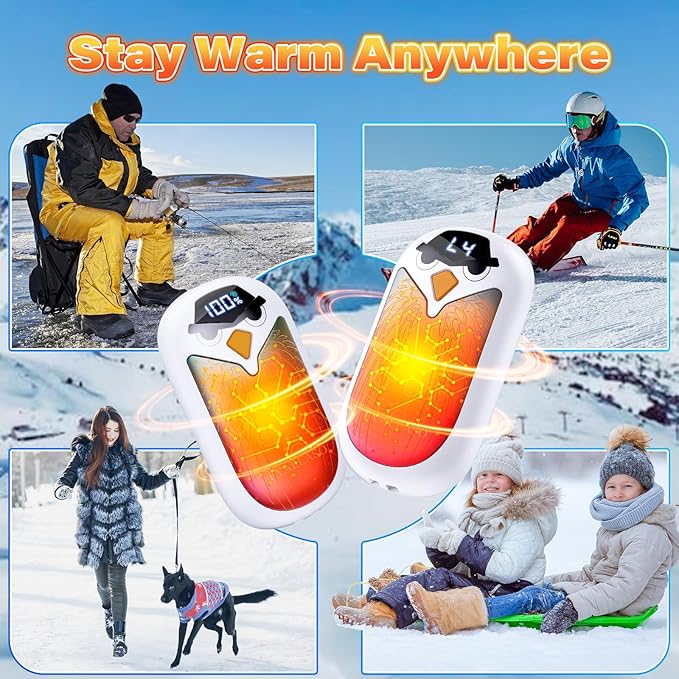 Magnetic Hand Warmers Rechargeable 2 Pack, Electric Reusable Heated Hand Warmer, LED Display & 4 Levels Heating, USB Pocket Heater for Golf, Raynauds, Camping, Hunting Gear, Gifts for Women, Men