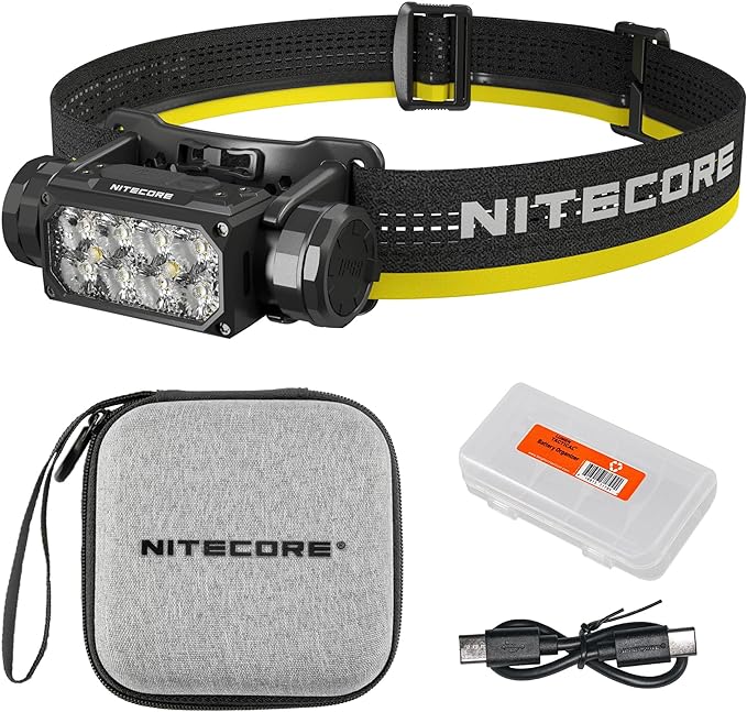 Nitecore HC65 UHE Headlamp, 2000 Lumen Max Heavy Duty Metal, USB-C Rechargeable with White, Red, and Reading Lights for Camping, Hiking, Hunting, and Industrial Works with LumenTac Organizer (Black)