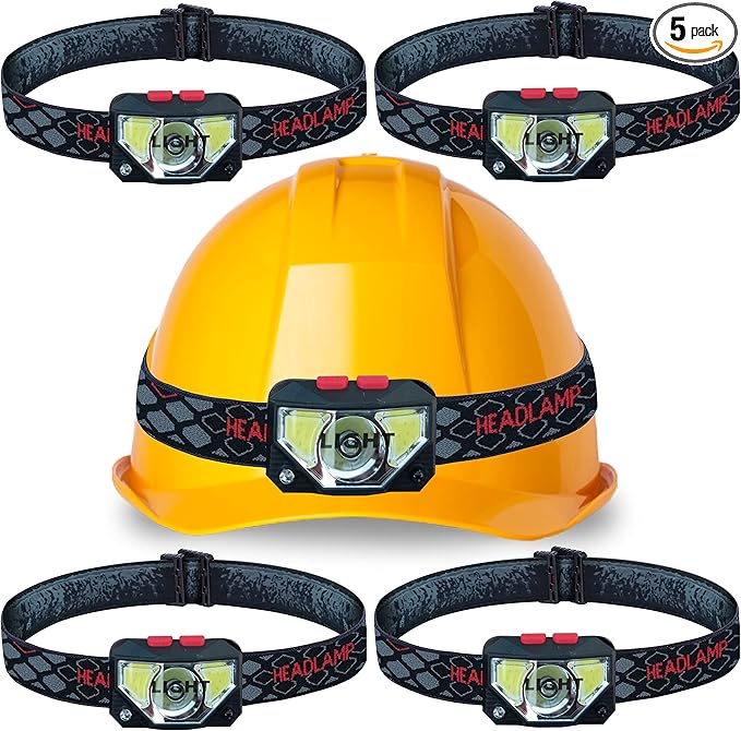Skywin Hard Hat Light, Headlamp Rechargeable, 5 Pack Lightweight USB, XPG+COB 3 LED 200 Lumen Camping Helmet Light for Adults with Red Light IP44 Waterproof