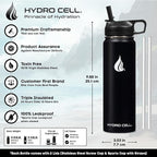 HYDRO CELL Stainless Steel Insulated Water Bottle with Straw - For Cold & Hot Drinks - Metal Vacuum Flask with Screw Cap and Modern Leakproof Sport Thermos for Adults (Black 24oz)