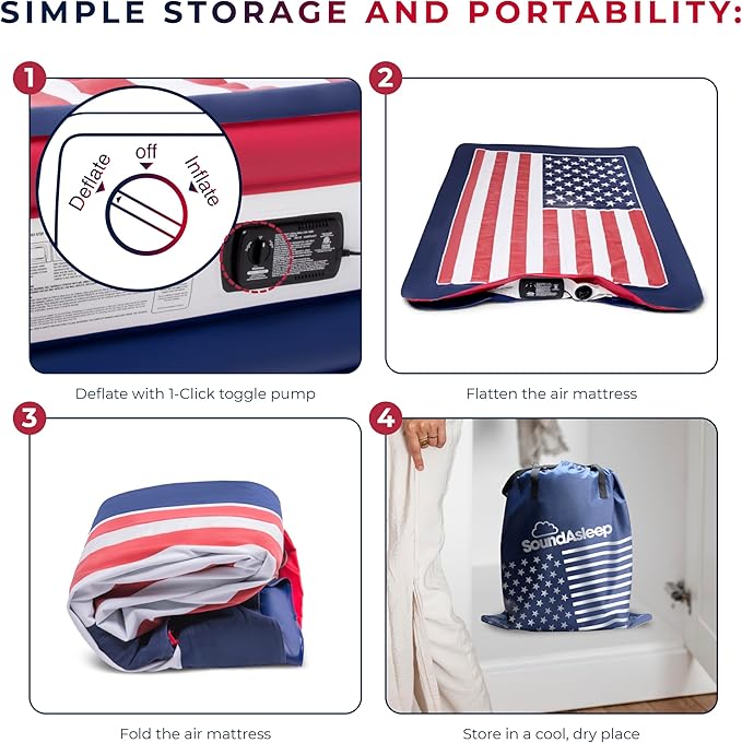 SoundAsleep Dream Series Luxury USA Air Mattress with ComfortCoil Technology & Built-in High Capacity Pump for Home & Camping- Double Height, Adjustable, Inflatable Blow Up, Portable - Queen Size