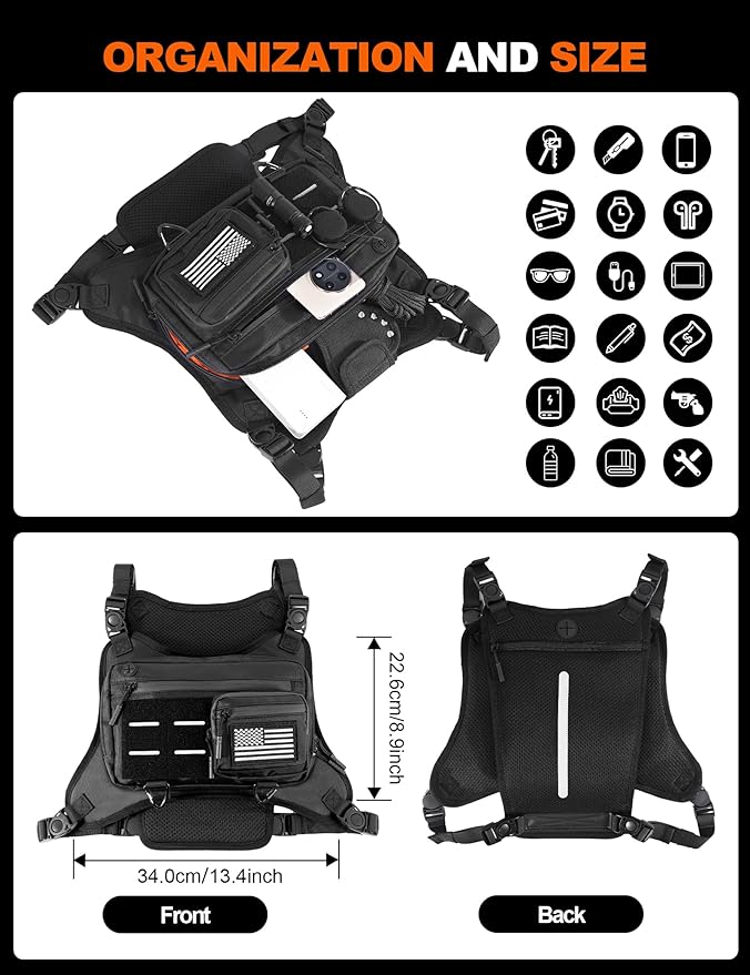 Chest Bag for Men with Expandable Accordion Structure, Running Vest for Outdoors, Chest Pack for Cycling, Hiking