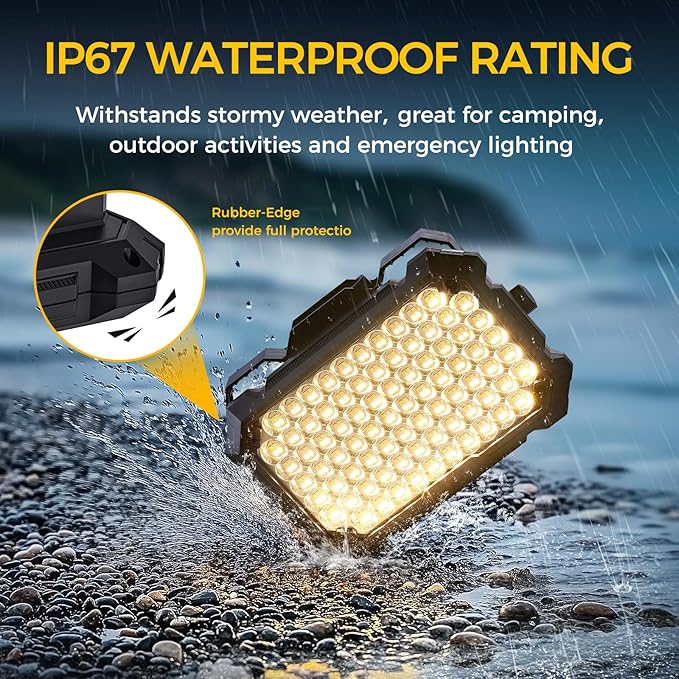 300W LED Solar Work Light Rechargeable, 8000LM LED Solar Camping Lantern, Portable Camping Lights, 4 Light Modes, IP67 Waterproof Tent Lights for Power Outages, Emergency, Hiking, Car Repair