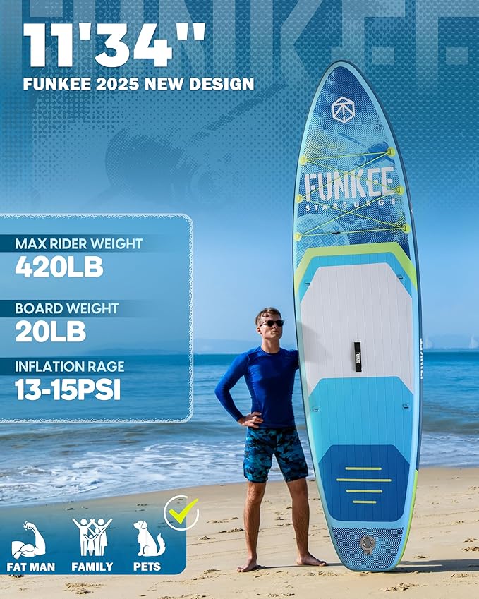 11’×34"×6" Extra Wide Inflatable Stand Up Paddle Board, Sup Board with Removable Fins, Backpack, Floating Paddle, Safety Leash, Floating Phone Case for Adults & Youth of All Skill Levels