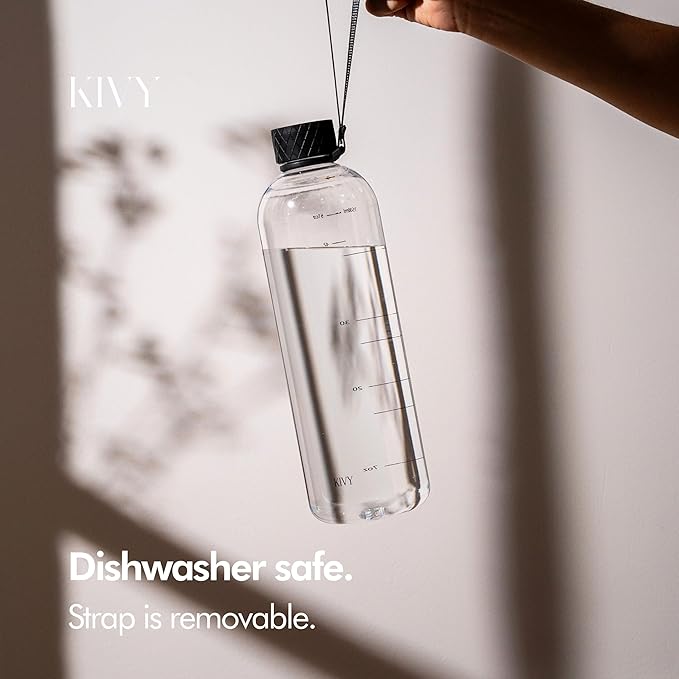 KIVY Large Water Bottle 50oz [Lightweight & Shatterproof] Fits Backpack & Cupholder for Travel, Sports, School - Clear water bottle no straw - 1.5 Liter water bottles - 50oz Water bottle