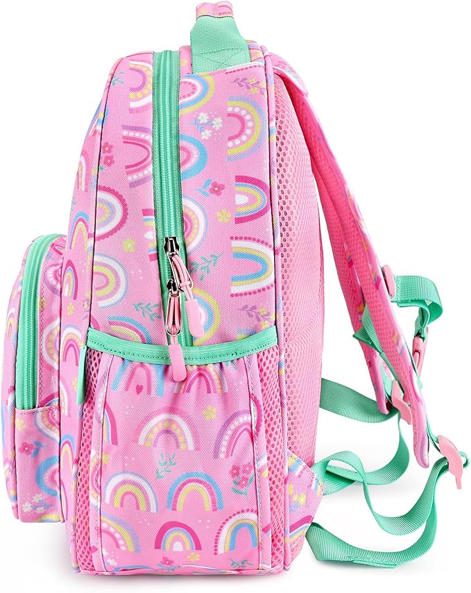 mibasies Girls Backpack 5-8: Lightweight Kids Backpacks for Girls - Girl Bookbag for Elementary School - Rainbow Pink