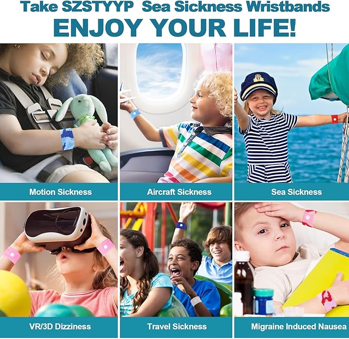 Motion Sickness Bands for Kids Cruise Travel Essentials Anti-Nausea Acupressure Wristband for Morning Car Sea Sickness Wristbands for Kids-2 Pairs White/Pink