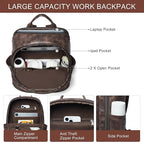 Travel Backpack for Women, Fits 17.0" Notebook, Stylish Lay-Flat Carry-on Vegan Leather Backpack with Luggage Strap for Travel and Daily Use