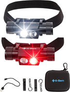 K-Bern PRO Red & White Rechargeable Headlamp. 1000 Lumen, UL Approved 3500 mAh Battery, Ultra Bright Head Lights Waterproof, Lightweight Aluminum, Perfect for Work, Dog Walking, Camping & Hiking