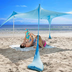 SUN NINJA Beach Tent Sun Shelter UPF50+ - Easy Pop Up Beach Canopy - Outdoor Shade for Camping Trips, Fishing, Backyard Fun Picnics - Sand Shovel, Ground Pegs & Stability Poles
