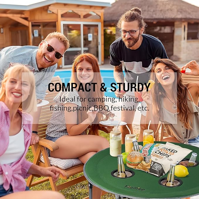 Portable Lightweight Folding Camping Table - Collapsible Foldable Picnic Camp Table with Cooler 4 Enlarged Upgraded Cup Holders and Carry Bag for Tailgating Beach BBQ RV Hiking Party Travel