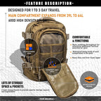 Tactical Backpack Military Hiking Daypack - Molle Backpack for Men 3 Day Assault Pack Bug Out Bag for Camping Travel Army Hunting Gym Rucksack Survival (Coyote)