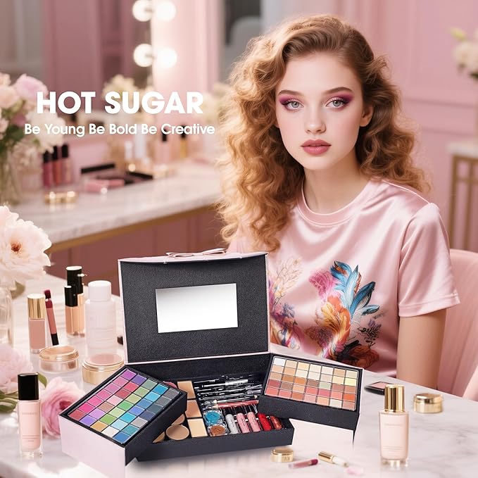 Hot Sugar Makeup Kit for Teenagers, Beginner Makeup Gift Set for Women Full Makeup Kit (Blue)