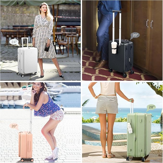 Hard Shell Suitcases 28 Inch Large Checked Luggage with Spinner Wheels Cup Holder, Expandable Check in Luggage Lightweight Top Opening Luggage Big Rolling Suitcase with Lock, Pink