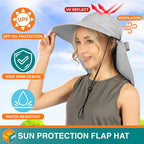 SUN CUBE Wide Brim Sun Hat with Neck Flap, UPF50+ Hiking Safari Fishing Hat for Men Women, Sun Protection Beach Hat
