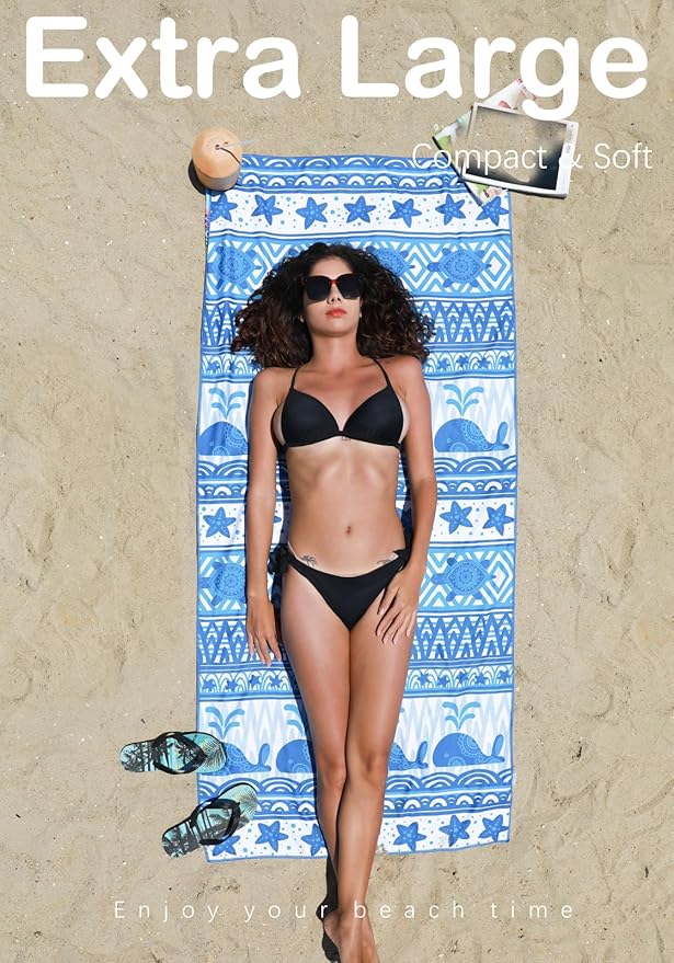 4 Pack Microfiber Lightweight Beach Towel Sand Free Quick Dry Absorbent Thin Compact Towels for Swimming Pool Camping Beach Accessories Large Easy Pack Travel Things for Vacation Essentials Gift