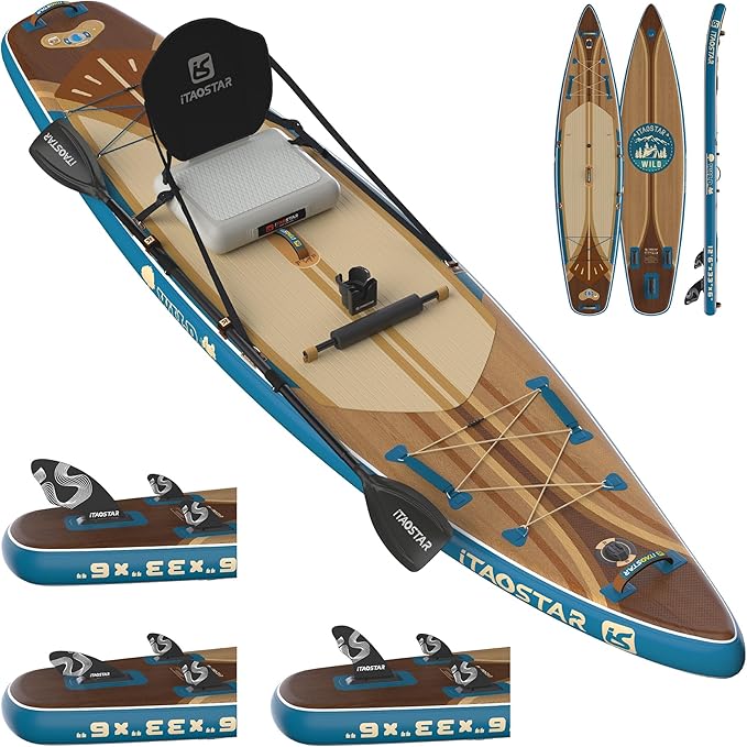 Wild 11'×36"/11'6"×34"/12'6"×33" Inflatable Paddle Board with Seat, One-Stop Premium SUP Board Gears, Tailored 5 Fins, Stable Inflatable Stand Up Paddle Boards for Youth/Adults of All Levels