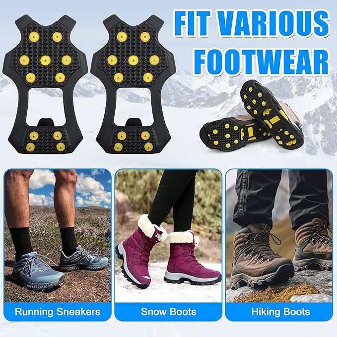 Ice Cleats Snow Traction Cleats for Shoes and Boots Anti Slip Crampons 11 Studs Rubber Walk Traction Grippers Non-Slip Overshoe for Women Men Walking on Snow and Ice