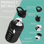 CIVAGO 64 oz Glass Water Bottle Jug with Straw and Handle, Half Gallon Sports Motivational Water Bottle with Time Marker, Wide Mouth Flask Canteen with Silicone Sleeve for Gym, Apricot