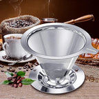 Hanlomele Pour Over Coffee Dripper, Paperless Reusable Coffee Filter, Pour Over Coffee Maker for Single Cup Brew, Double Mesh Design of Stainless Steel Cone Filter for Perfect Extraction (1-4 Cup)