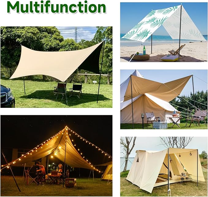 KOMCLUB Tarp Poles Telescoping Tent Poles Replacement Canopy Adjustable Aluminum Rods Camping Accessories Heavy Duty Pole Thicker Lightweight for Hiking Awning Backpacking+Tent Stakes+Reflective Ropes