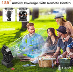 Camping Fan with Light - 20000mAh Rechargeable Battery Fan, 112Hrs Max Run Time, 8 Speeds, Digital Display, Timer, Auto Oscillation, 270° Pivot & Hook for Camping, Power Outage, Hurricane (Black)