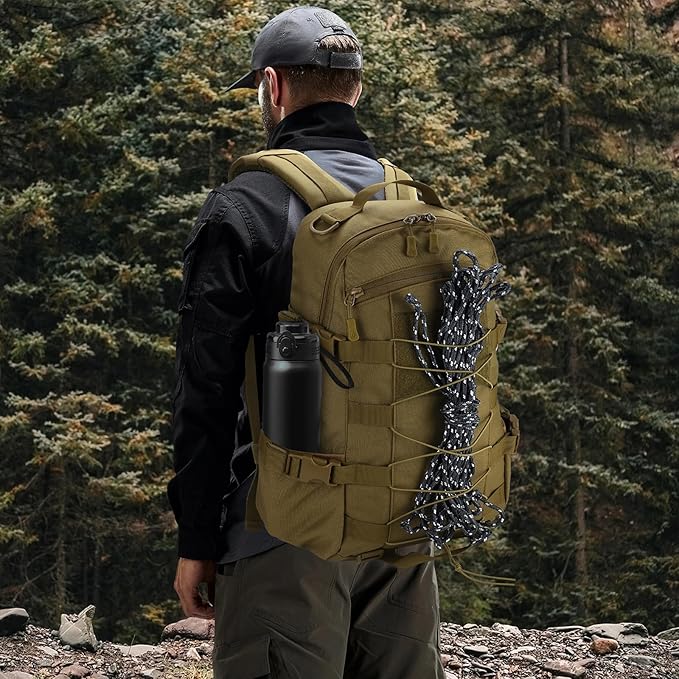 25L Hiking Backpack Small Tactical Backpack Daypack Camping Trekking Hunting Molle Pack for Men Women, Khaki