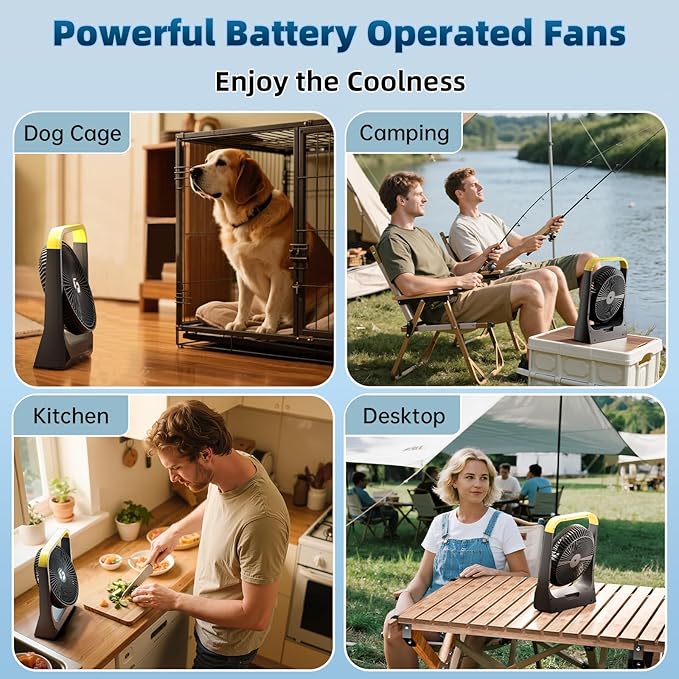 Battery Powered Rechargeable Portable Fan: 20800mAh Battery Operated Camping Fan [80H Long Lasting] 3350RPM USB Desk Personal Fan with 4 Speed 3 Timer for Travel/Outdoor/Bedroom/Office/Beach/Fishing