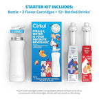 Cirkul 22oz. White Stainless Steel Water Bottle Starter Kit with Blue Lid, 2 Flavor Cartridges (1 LifeSip Fruit Punch and 1 FitSip Mixed Berry) No Sugar, Zero Calorie Drink Mix