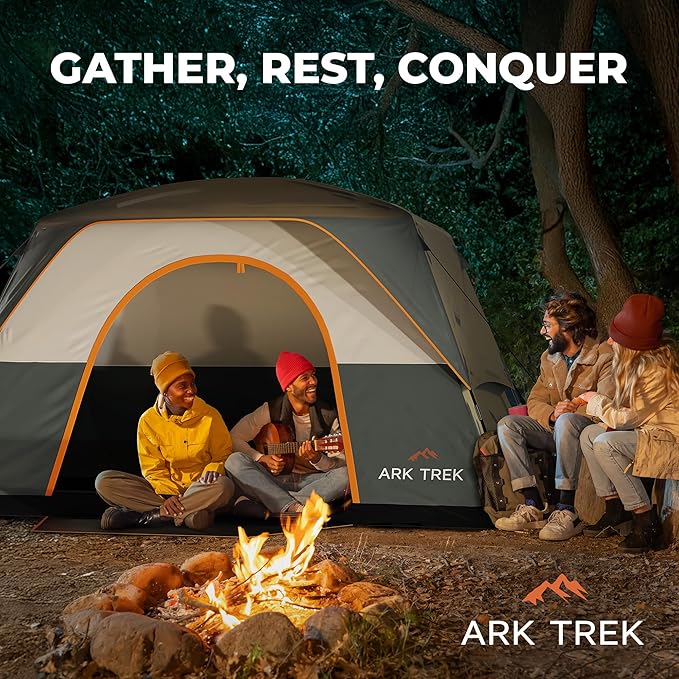 ArkTrek 6 Person Tents for Camping-Robust Family Camping Tent Cabin w Ground Sheet, Rainfly Cover, Powerport-Comfy Large Quick, Waterproof Pop up Camping Tent for Picnics Fishing Hiking