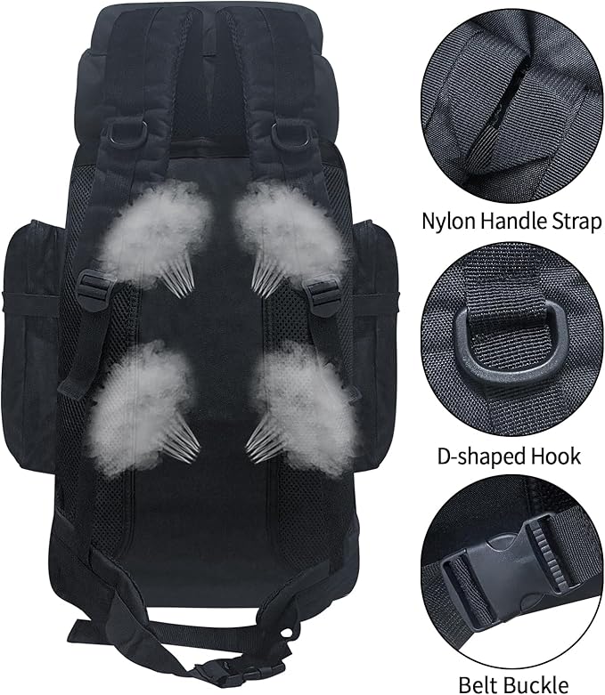 80L Hiking Backpack Camping Travel Daypack Waterproof Adjustable Extra Large Backpack Climbing Trekking Outdoor Sport Bag Molle Rucksack for Men Women (Black)