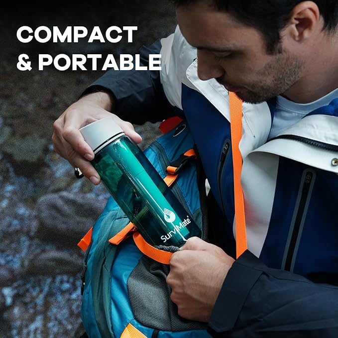 SurviMate Purified Water Bottle for Camping, Hiking, Backpacking and Travel, BPA Free with 5-Stage Intergrated Filter Straw