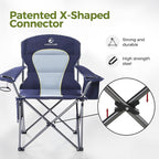 ALPHA CAMP Oversized Camping Chair Heavy Duty Lawn Chair with Cooler Bag Support 450 LBS Steel Frame Collapsible Padded Arm Quad Lumbar Back Folding Chair for Lawn Outdoor