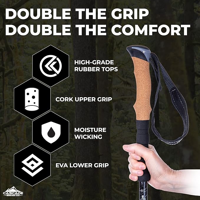 Cascade Mountain Tech Lightweight Aircraft-Grade Aluminum Trekking Poles with Extended Down Grip Plus Tip Kit