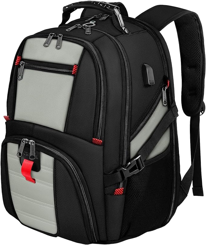 YOREPEK 18.4 Laptop Backpack, Large Backpacks with USB Charger Port, TSA Friendly Flight Approved Weekend Carry on Backpack with Luggage Strap for Men and Women, Grey