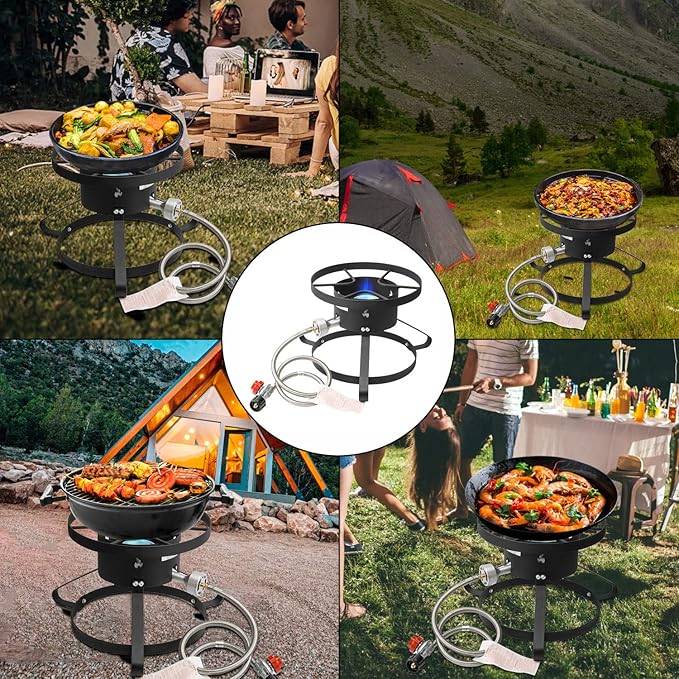Vivicreate High Pressure Propane Gas Outdoor Burner Stove Cooker Burner Turkey Fryer 35000 BTU power with Regulator and Hose parrilla de gas estufas de gas para cocinar afuera