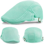 2 Pack Men's Mesh Cap Breathable Summer Newsboy Hat Adjustable Beret Ivy Cap Irish Cabbie Driving Hunting Hats