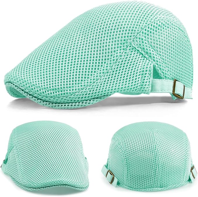 2 Pack Men's Mesh Cap Breathable Summer Newsboy Hat Adjustable Beret Ivy Cap Irish Cabbie Driving Hunting Hats