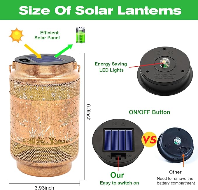 2 Pack Dragonfly Solar Lanterns Outdoor Waterproof Garden Decor, Dragonfly Birthday Gifts for Women Mom Grandma, Metal Hanging Solar Lights for Outside Yard Patio Pathway Backyard Porch