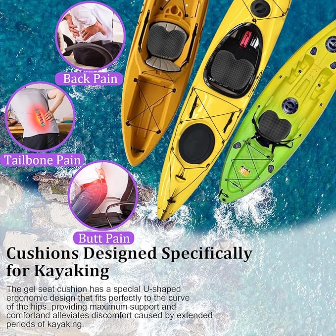 NEW-Vi Anti-Slip Kayak Seat Cushion - Waterproof Thicken Gel Boat Kayak Canoe Rowing Stadium Pad for Sit in Kayak Chair Kayak Accessories Equipment Gear for Fishing Kayak