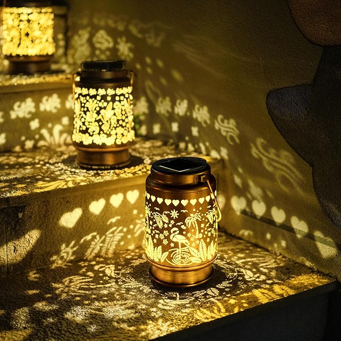 Lawn Social Solar Lanterns Outdoor Waterproof, Flamingos Metal Hanging Solar Lights for Outside, Garden Decor Birthday Gifts for Women Mom Grandma, Outdoor Lantern for Patio Yard Balcony Porch