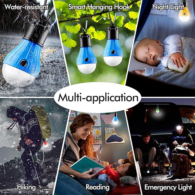 Tent Lamp Portable LED Tent Lights Blue 5 Packs Hook Hurricane Emergency Lights LED Camping Lights Bulb Camping Tent Lanterns Camping Equipment for Camping Hiking Backpacking Fishing Outage