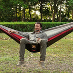 Camping Hammock, Portable Hammocks with Mosquito Net,Lightweight Nylon Parachute Hammock with 10ft Tree Straps,Camping Gear Must Haves for Travel Hiking Backpacking Beach Patio-Black&Red