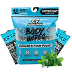 Body 12-Count Wipes - Original Disposable Wipes, Individually Wrapped for the Gym, Workout, Hiking, Travel, and Sport (Peppermint)